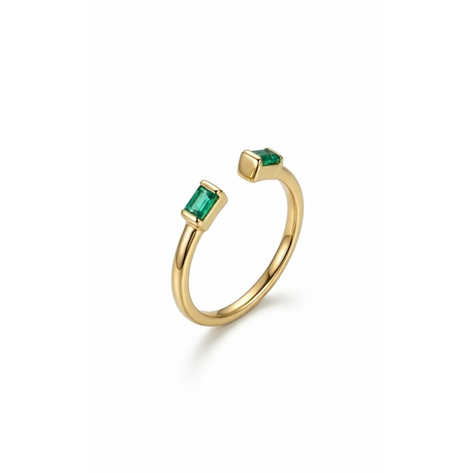 Green Baguette Open Ring